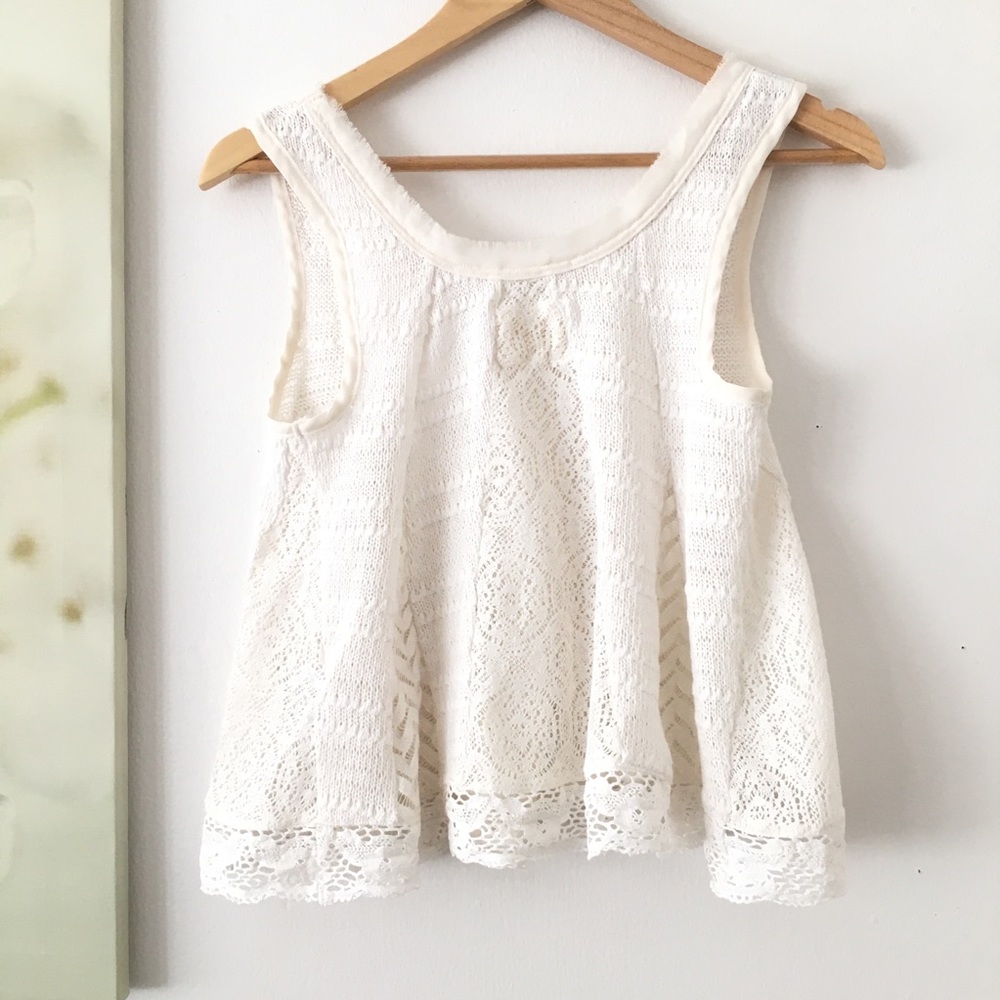 Anthro Meadow Rue Cream Crochet Knit Tank Top
